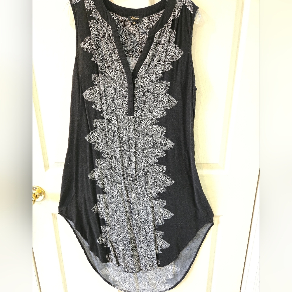 Cupio Black and White Asymmetrical Dress Sz XL 100% Viscose - Picture 3 of 8